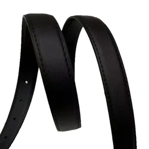 Classic black leather belt for women, versatile waist accessory with neat stitching design.