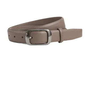 Classic women leather belt with silver pin buckle casual minimalist jeans waist strap stylish