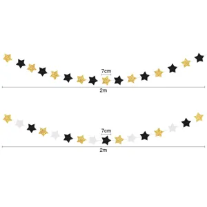 Party star garland hanging decoration black gold white 2m length 7cm spacing party decor