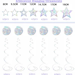 Decoraciones colgantes de estrellas y espirales láser iridiscentes para Navidad y cumpleaños, 2pcs.