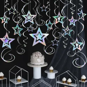 Decoraciones colgantes de estrellas láser holográficas en espiral para fiesta de navidad y boda.