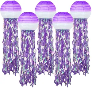 Purple gradient jellyfish paper lanterns detail view for ocean themed party hanging decor