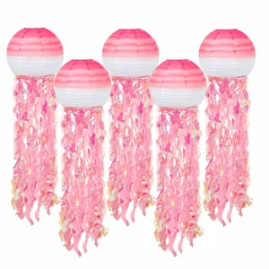 Colorful gradient mermaid jellyfish paper lanterns for ocean theme birthday party decor
