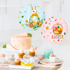 Lanternes en papier de Pâques décoration suspendue joli motif lapin et oeuf pour fête