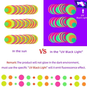 Fluorescent circular paper garland for glowing party decor under UV black light.