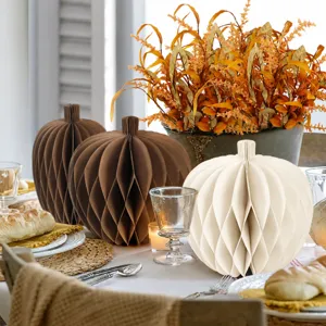 Thanksgiving pumpkin honeycomb balls autumn table centerpieces paper party decor set of 3