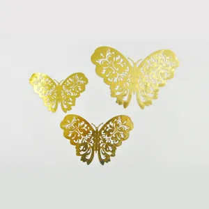 Autocollants muraux papillon creux dorés, déco 3D pour fête, maison et salon.