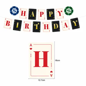 Banner de fiesta temática de casino carta de póquer feliz cumpleaños juego de decoración.