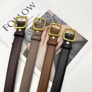 Women Casual Genuine Leather Belt Simple Fashion Metal Square Buckle Waistband For Jeans Pants Decorative Daily Accessories