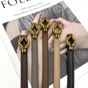 Minimalist Genuine Cowhide Leather Thin Belt For Women Fashion Smooth Alloy Knot Buckle Versatile Suit Dress Waist Belt