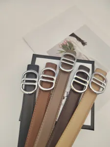 Women's genuine leather belt set with silver double-ring buckle fashion versatile styles