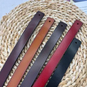 Close-up of multi-color genuine leather belt straps, retro gradient design, detailed texture.