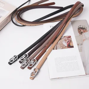 Women thin leather belt stylish metal buckle casual dress jeans belt multi color options