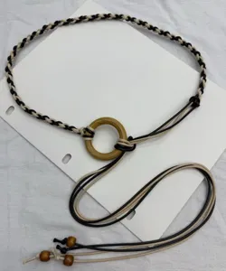 Bohemian handmade braided waist chain detail, retro wooden ring and beads belt for dress.