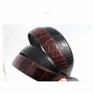 Men's genuine leather business belt with stylish crocodile pattern embossed design.