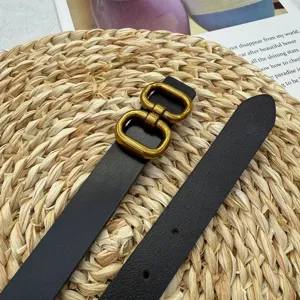 Black leather belt for women with elegant gold metal buckle stylish trousers jeans accessory