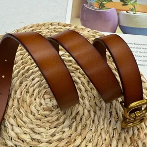 Retro brown leather belt for women, stylish vintage metal buckle casual jeans belt.