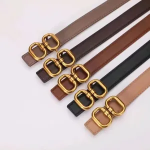 Women's leather belt with stylish metal double ring buckle set in multiple chic colors for daily wear.