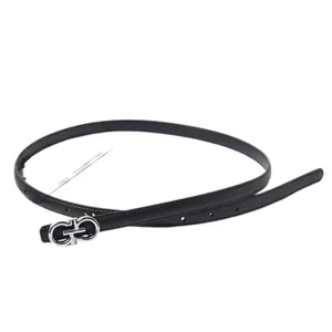 Black women genuine leather belt with stylish silver metal buckle for versatile daily wear main view