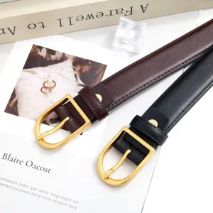 Women's minimalist leather belt set black and brown with chic gold buckle dress accessory