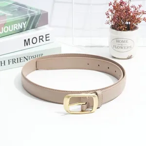 Ceinture pour femme kaki avec boucle en métal doré, détail élégant pour le quotidien.