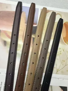 Women thin leather belt detail view showcasing multiple color options for versatile styling.