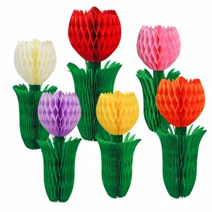 Easter tulip honeycomb ball hanging decorations colorful paper flower party desktop decor set