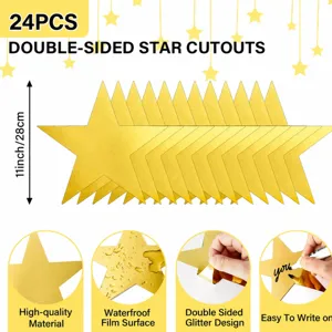 24pcs gold double-sided star cutouts for party wedding decoration and photography props.