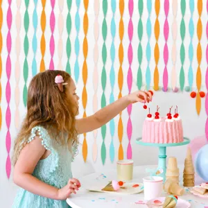 Colorful party paper garland decoration scene details, perfect for children birthday events.