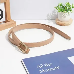 Minimalist chic women's thin belt with elegant gold buckle, perfect for dresses and suits.
