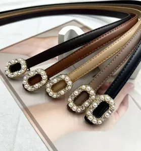 Leather belt set with pearl rhinestone buckles, elegant accessory for dress pants.