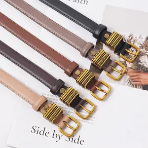 Femme Cuir Véritable Ceinture Décontracté Polyvalent Boucle Métallique Ceinture Fine Pour Jeans Mode Ceinture Femme