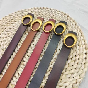 Dames Vintage Echt Lederen Riem Mode Retro Metalen Ovale Gesp Casual Jurk Tailleband Voor Jeans