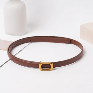 Ceinture fine en cuir véritable pour femme avec boucle dorée accessoire élégant robes jeans