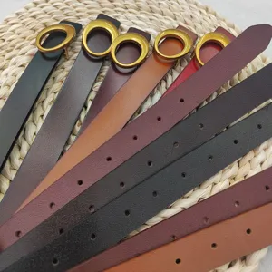 Dames echt lederen riem met stijlvolle metalen ronde gesp, veelzijdige tailleband voor outfit.