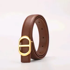 Ceinture marron en cuir veritable pour femme avec boucle metal dore elegante style chic mode