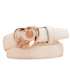 Cinturon blanco mujer hebilla corazon oro rosa estrass mariposa moda casual cintura