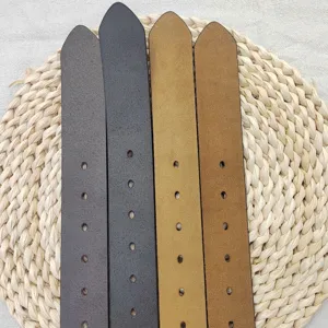 Close-up detail view showing four genuine leather belt straps in dark and camel colors.