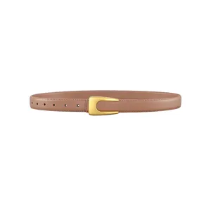 Damen Echtledergürtel mit goldenem Metallverschluss, schlichtes Design für elegante Anzüge.
