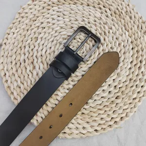 Men casual genuine leather belt with classic pin buckle for jeans trousers daily wear 85-125cm