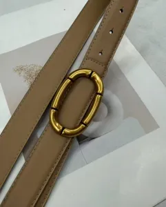 Women's genuine leather belt with metallic gold oval buckle stylish minimalist accessory