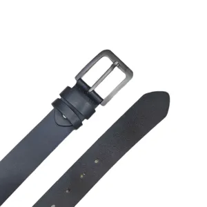 Men black leather casual belt with metal pin buckle classic business style durable design