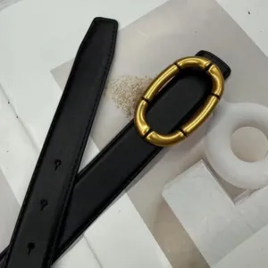Black leather belt for women with unique gold segmented oval buckle stylish dress accessory