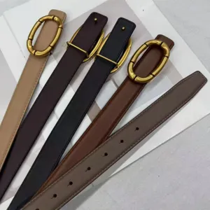 Women's genuine leather belt set minimalist metal oval buckle fashion vintage trousers accessory