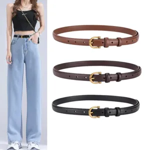 Women Genuine Leather Thin Belt Vintage Minimalist Pin Buckle Waist Strap Elegant Casual Jeans Belt Fashion Accessories