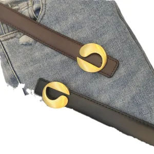 Women's stylish leather belt with unique gold metal buckle chic casual jeans accessory