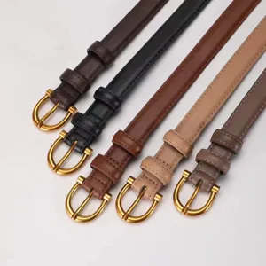 Women thin leather belt set with gold metal pin buckle elegant casual jeans waist accessories