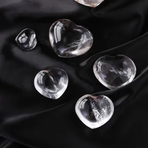 Natural clear quartz crystal carved heart gemstone healing energy stone decor display