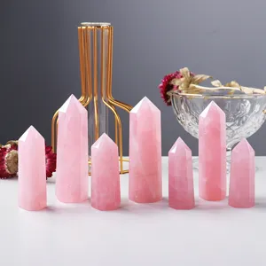 Set de colonnes en cristal de quartz rose naturel bâtons hexagonaux pour déco feng shui