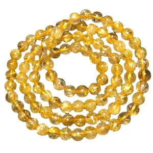 Bracelet Multi-Rangs en Quartz Rutilé Doré Naturel du Brésil Collier en Perles de Cristal Fait à la Main Bijoux